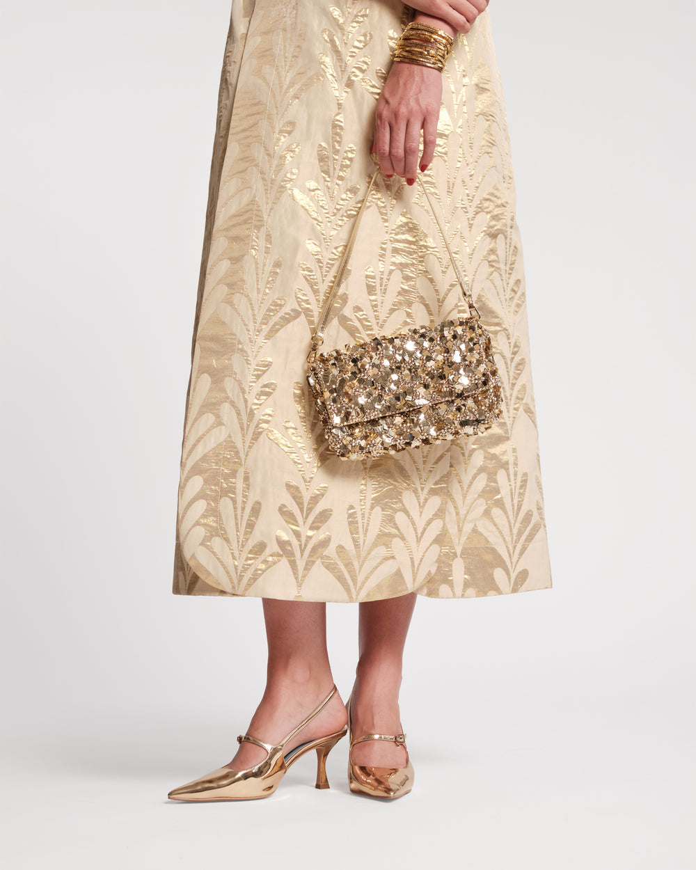 Carlyle Maxi Dress - Royal Palm Jacquard Gold Dresses Frances Valentine