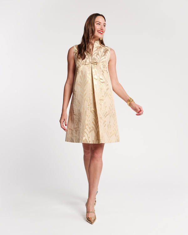 Tabitha Mini Dress - Royal Palm Jacquard Gold Dresses Frances Valentine