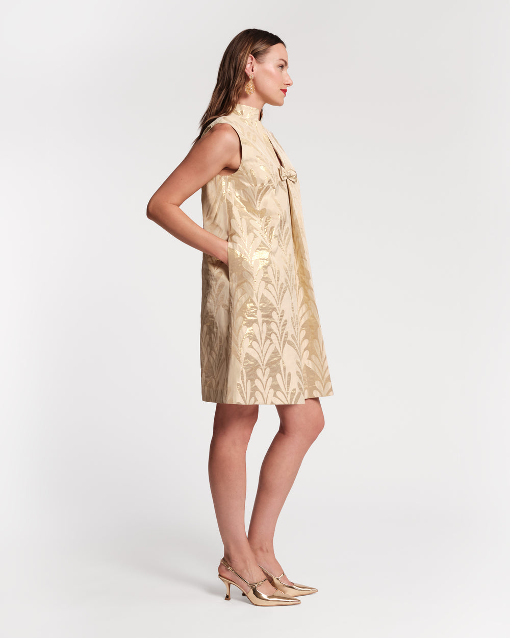 Tabitha Mini Dress - Royal Palm Jacquard Gold Dresses Frances Valentine