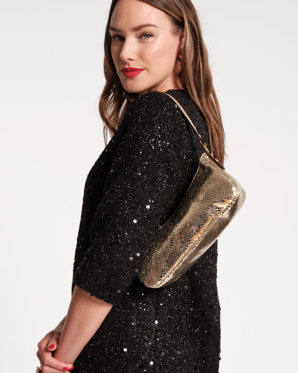 Mia Metallic Snake Leather - Gold Shoulder Bag Frances Valentine