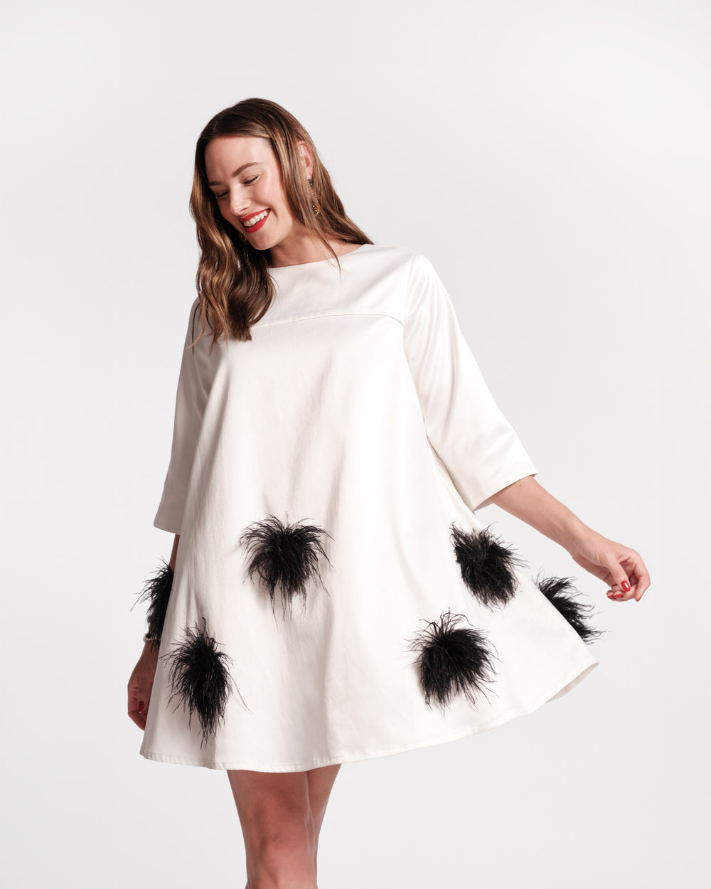 Edie Feather Mini Dress - White/Black Dresses Frances Valentine