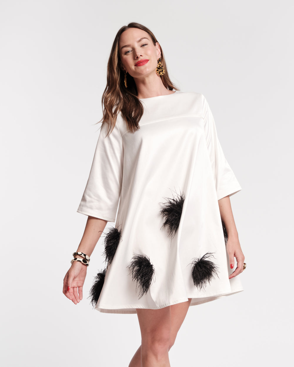 Edie Feather Mini Dress - White/Black Dresses Frances Valentine