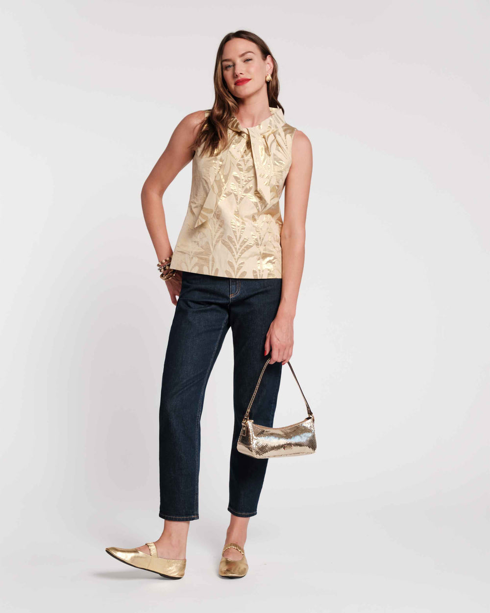 Millie Top - Royal Palm Jacquard Gold Shirt Frances Valentine