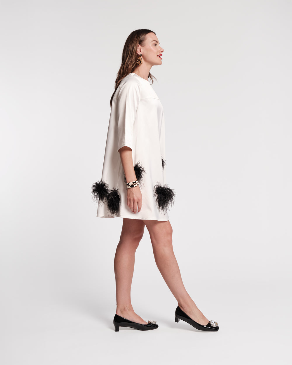 Edie Feather Mini Dress - White/Black Dresses Frances Valentine