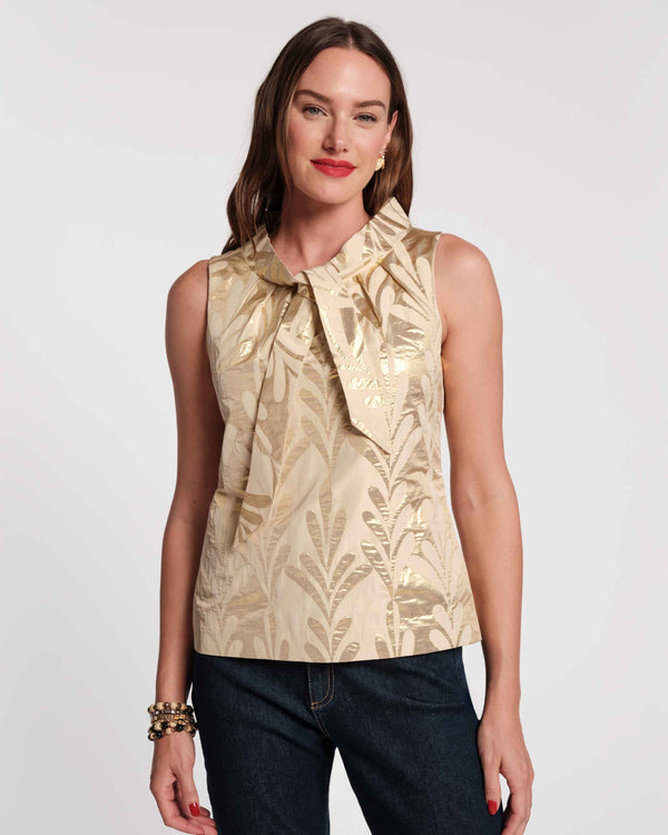Millie Top - Royal Palm Jacquard Gold Shirt Frances Valentine