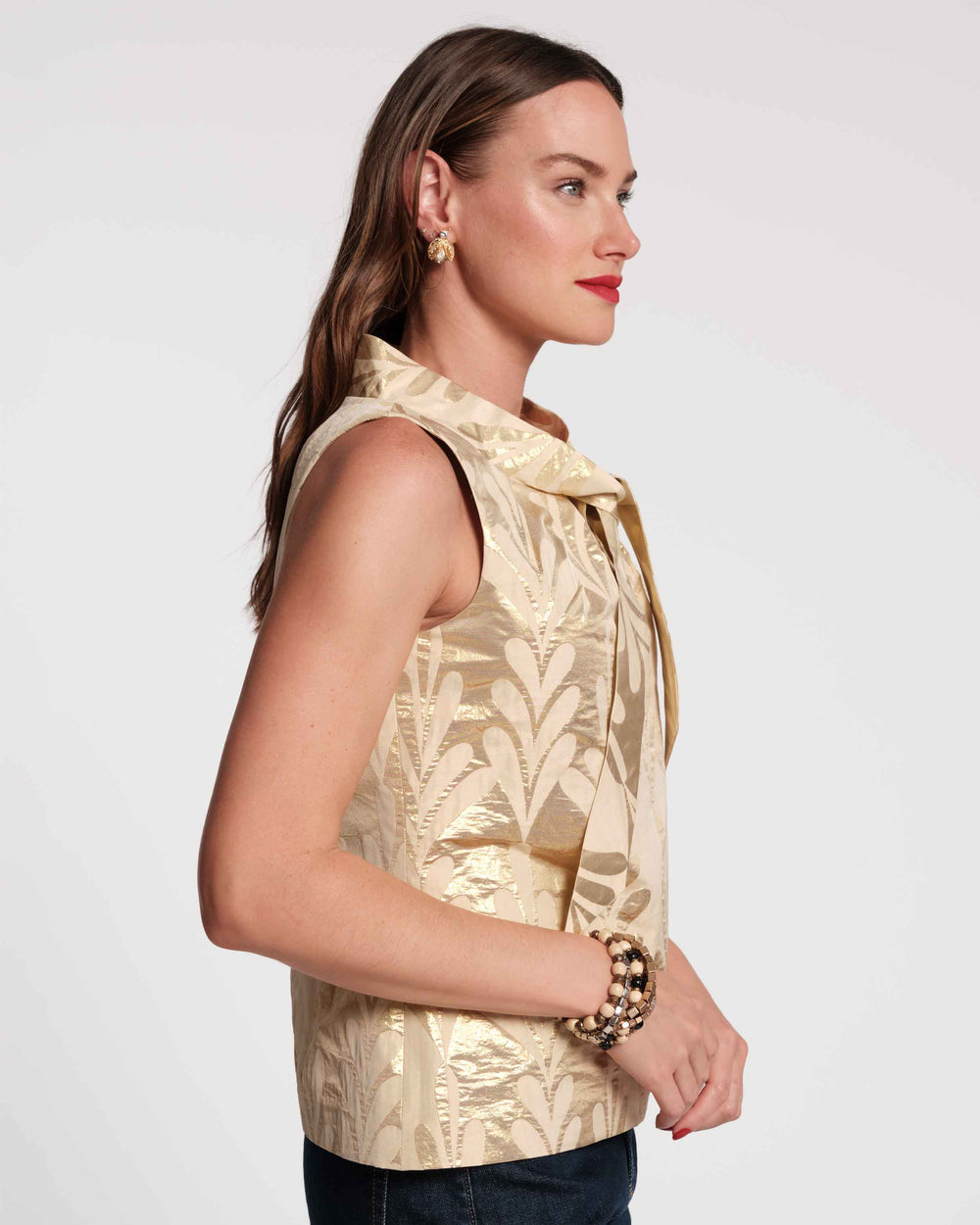 Millie Top - Royal Palm Jacquard Gold Shirt Frances Valentine