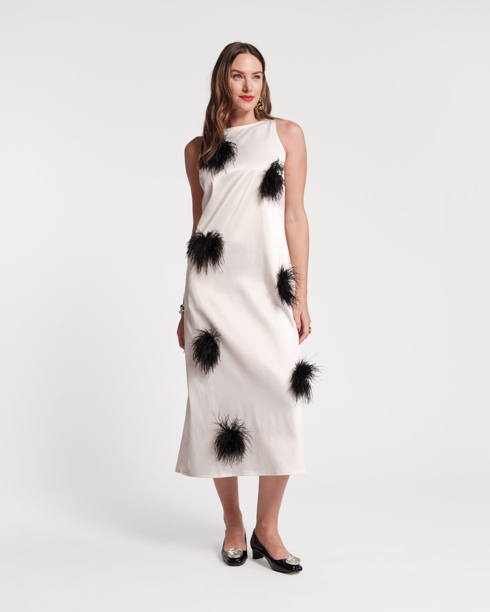 Francesca Feather Maxi Dress - Oyster/Black Frances Valentine