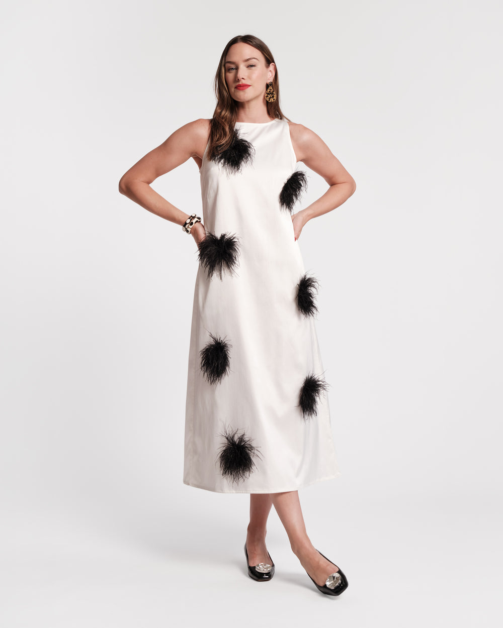 Francesca Feather Maxi Dress - Oyster/Black Frances Valentine