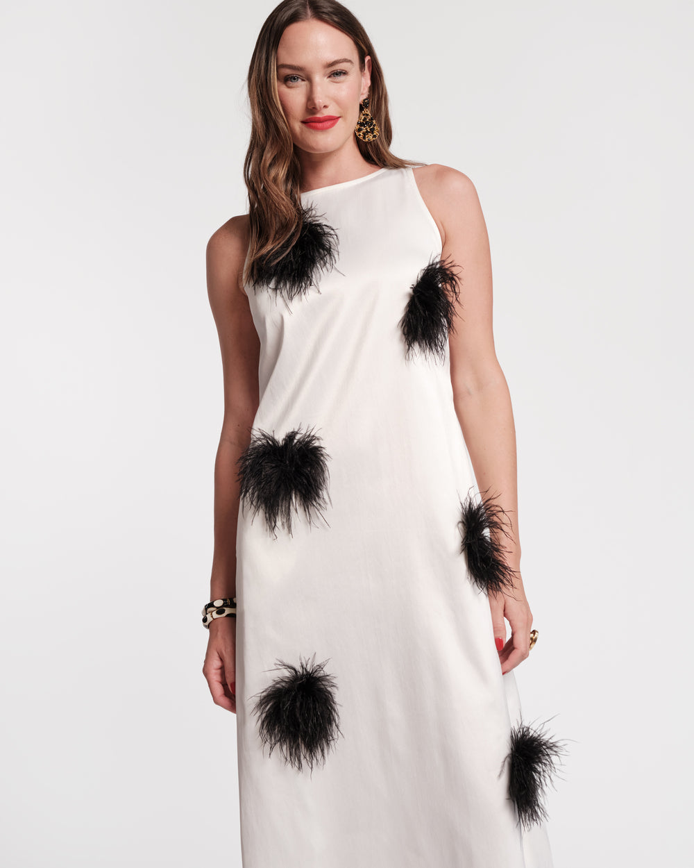 Francesca Feather Maxi Dress - Oyster/Black Frances Valentine