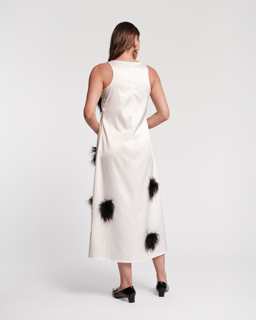 Francesca Feather Maxi Dress - Oyster/Black Frances Valentine