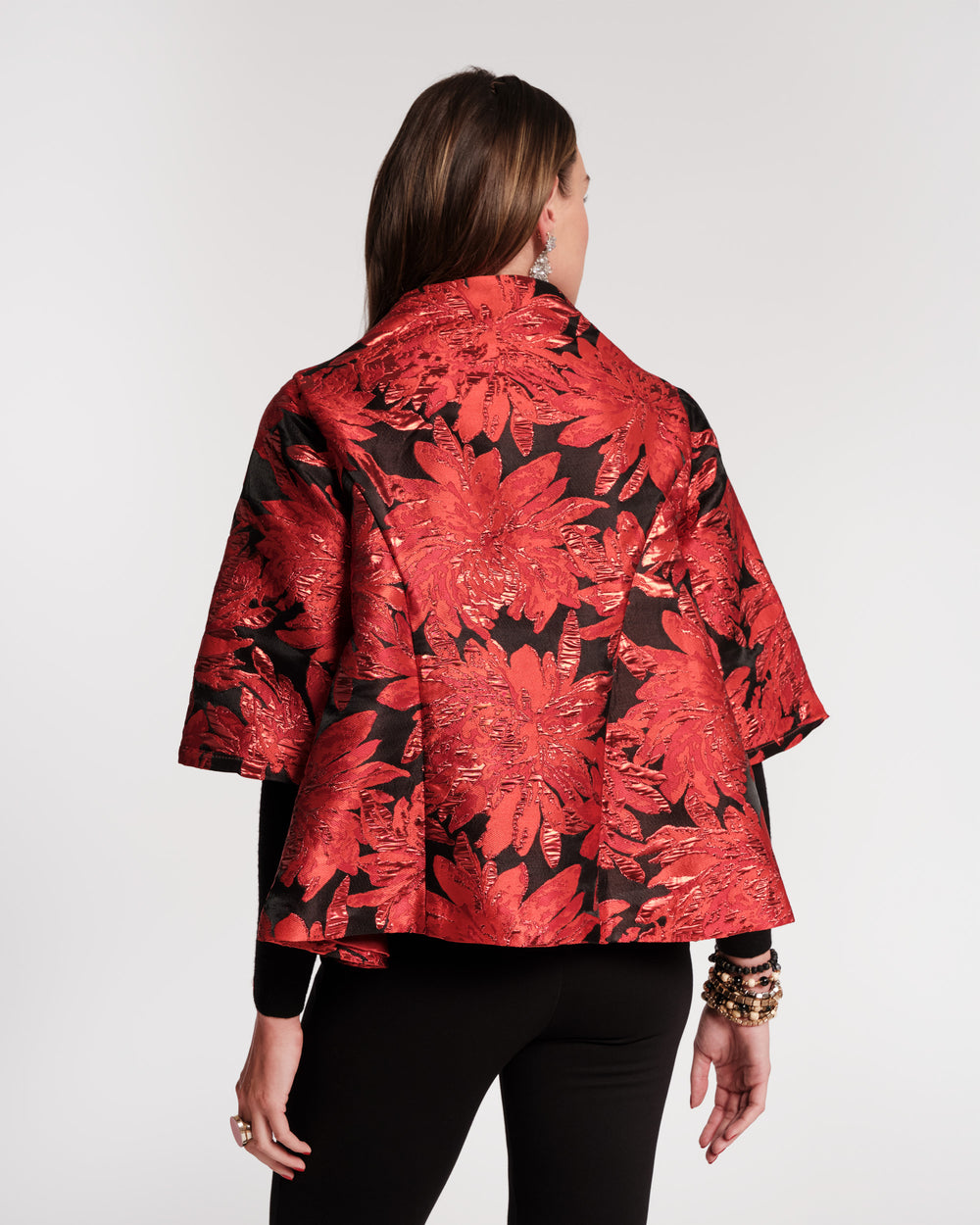 Swing Jacket - Metallic Floral Jacquard Red Coats & Jackets Frances Valentine