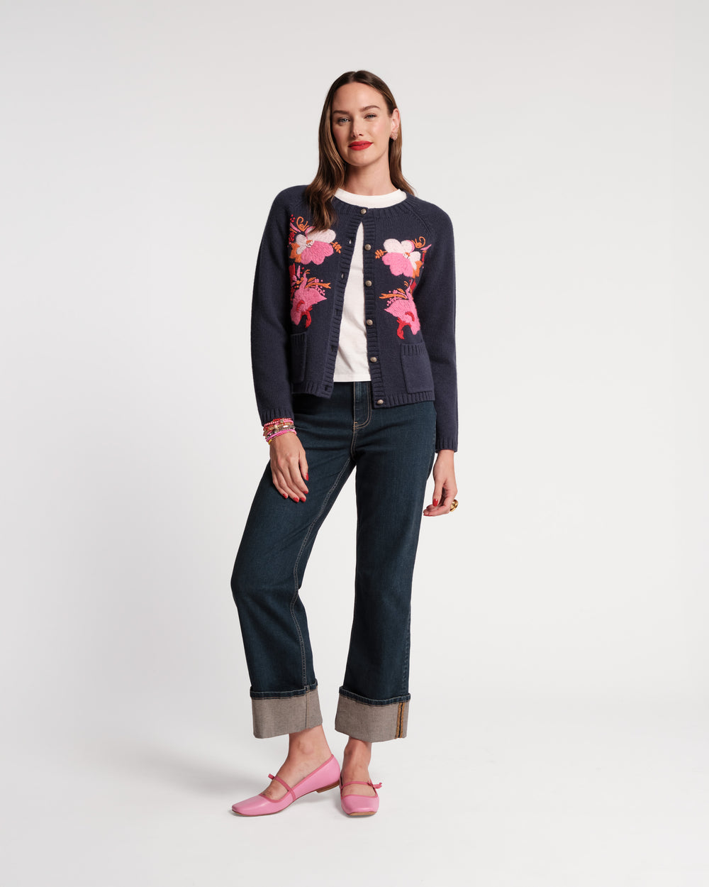 Wool Tulip Bouquet Cardigan - Navy Sweater Frances Valentine