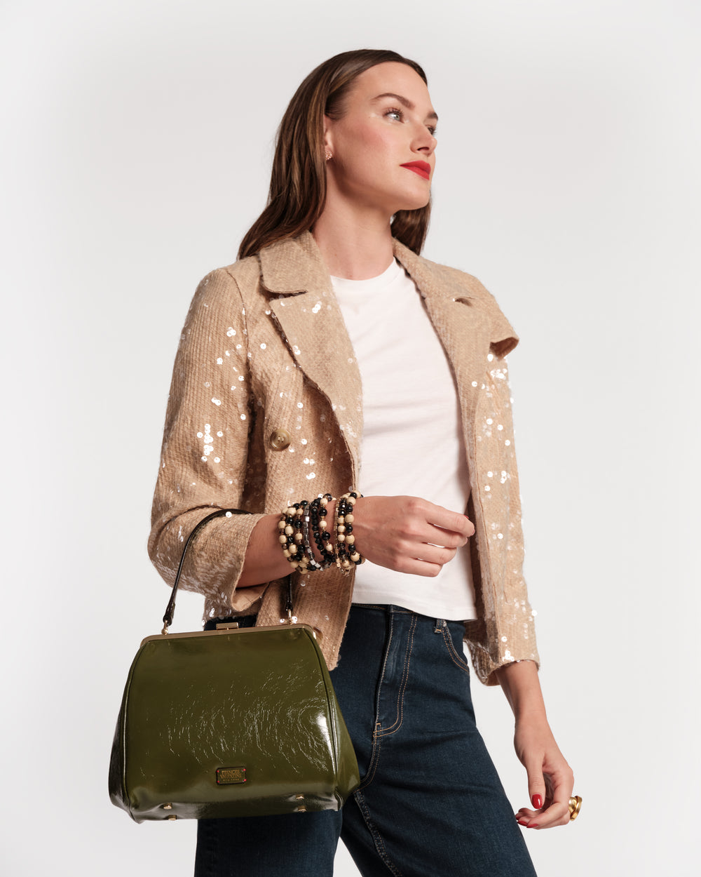 Katherine Frame Bag - Crinkled Leather Olive Frame Bag Frances Valentine