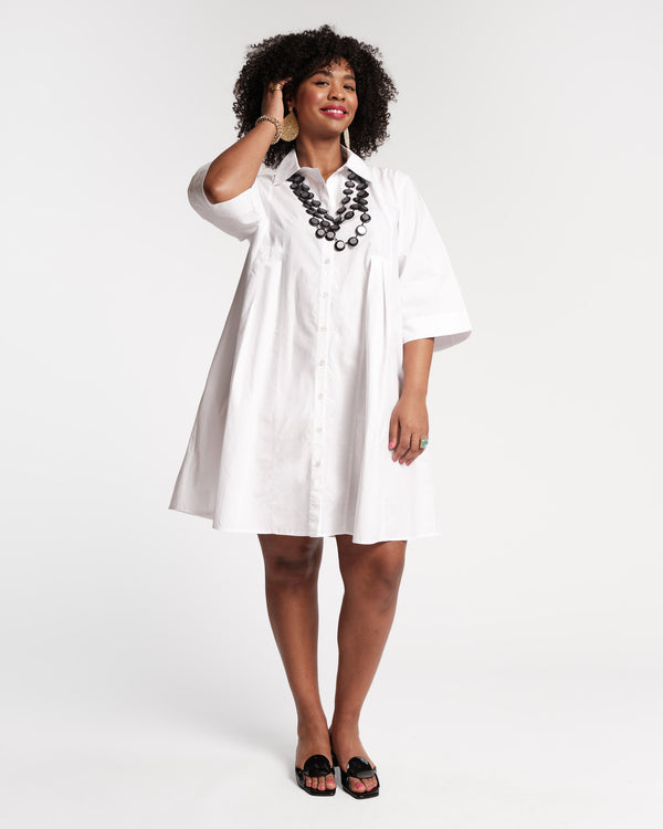 Isla Pleated Mini Shirtdress - White Dresses Frances Valentine