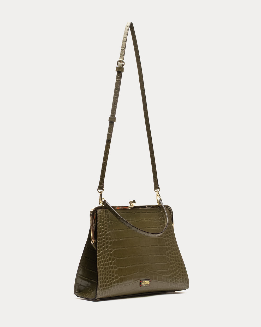 Jackie Frame Bag - Croc Emboss Leather Olive Frame Bag Frances Valentine