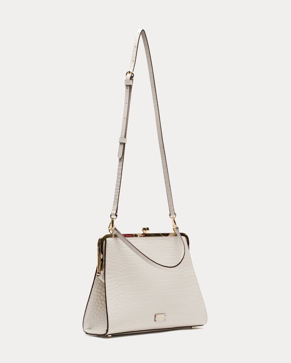Jackie Frame Bag - Croc Emboss Leather Oyster Frame Bag Frances Valentine