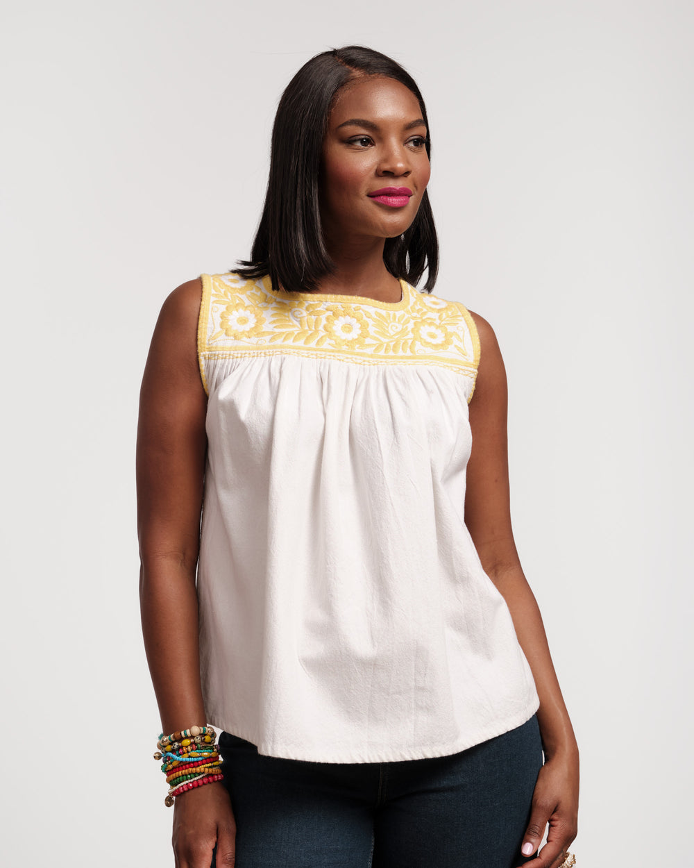 Jess Floral Embroidery Top - White Tops Frances Valentine