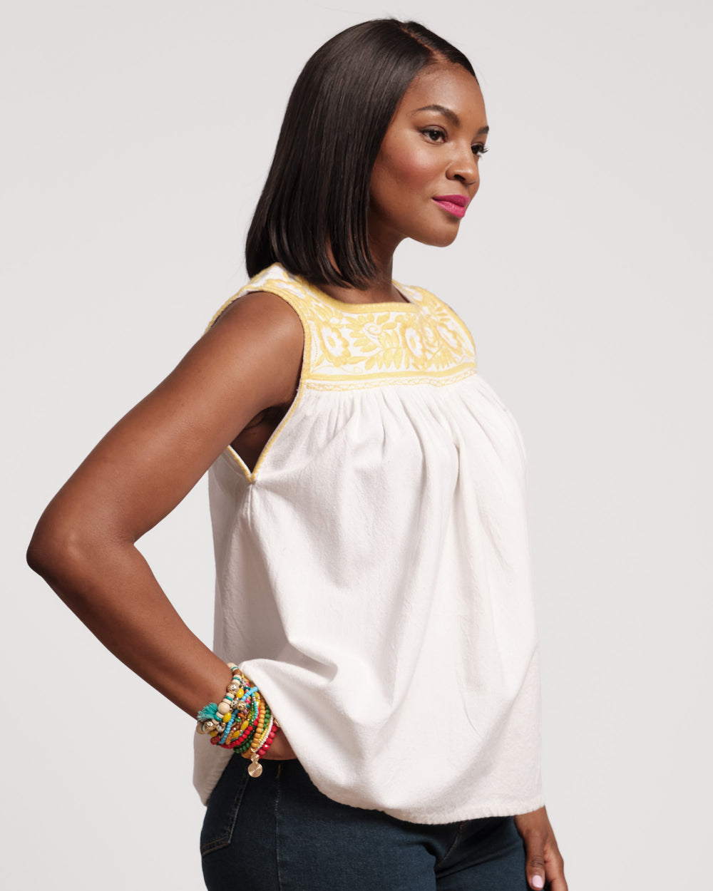 Jess Floral Embroidery Top - White Tops Frances Valentine