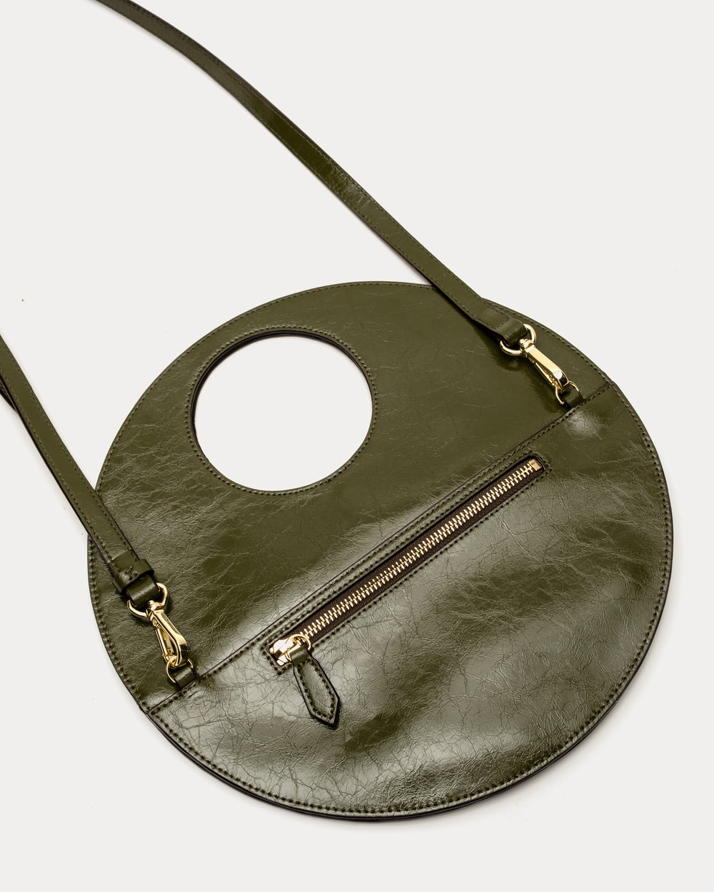 Juno Circle Bag - Crinkled Leather Olive Handbag Frances Valentine
