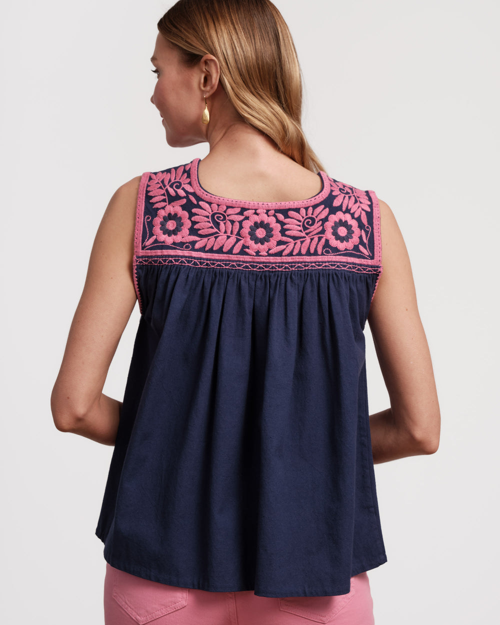 Jess Floral Embroidery Top - Navy Tops Frances Valentine