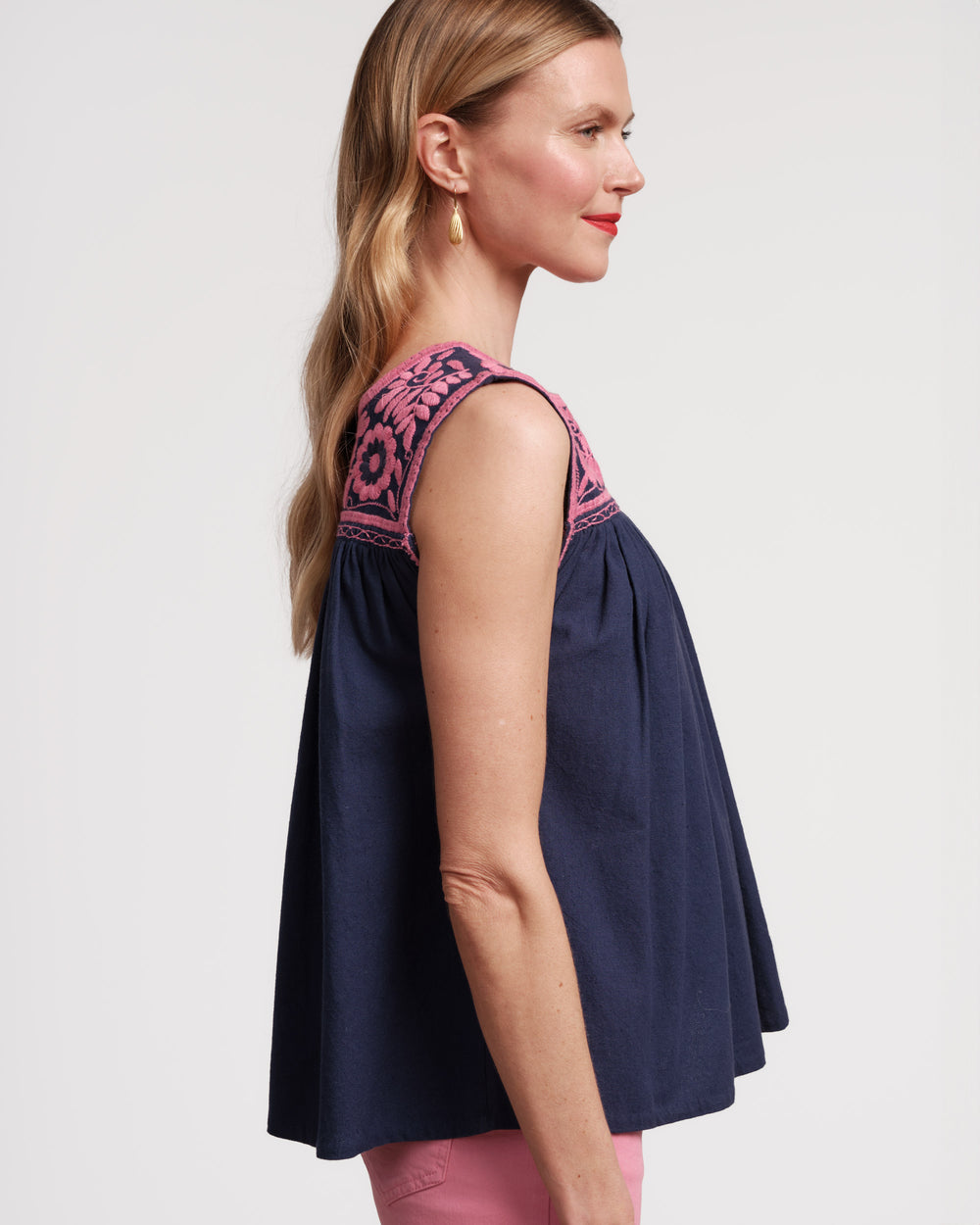 Jess Floral Embroidery Top - Navy Tops Frances Valentine