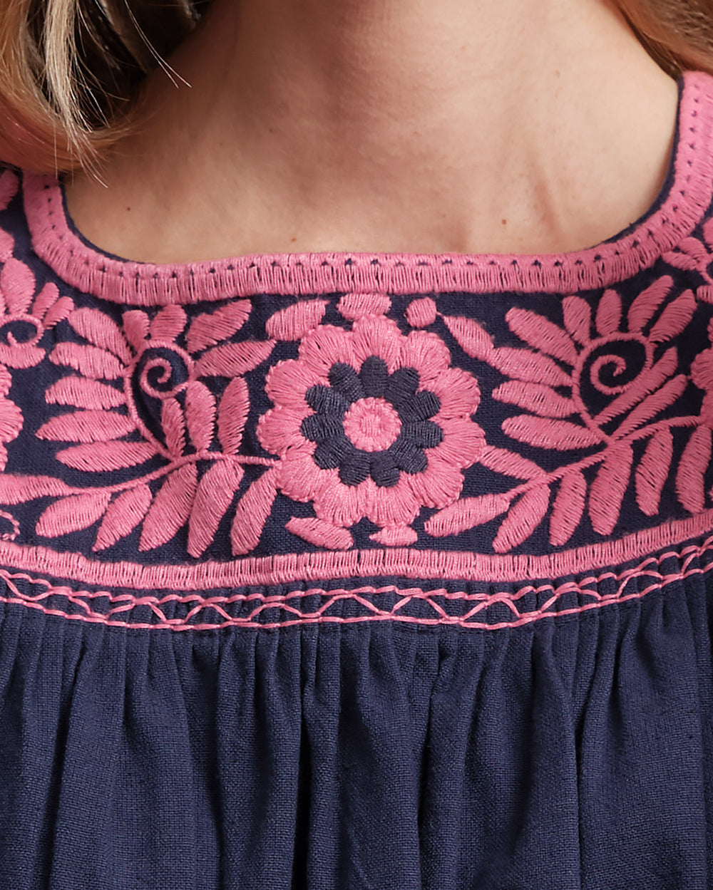 Jess Floral Embroidery Top - Navy Tops Frances Valentine