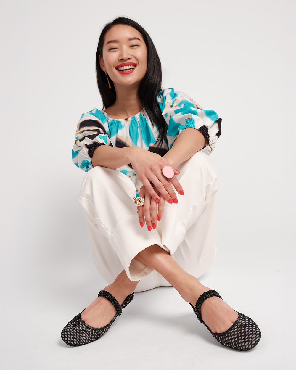 Bliss Top - Banana Leaf Blue Shirt Frances Valentine