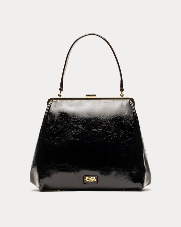 Katherine Frame Bag - Crinkled Leather Black Frame Bag Frances Valentine