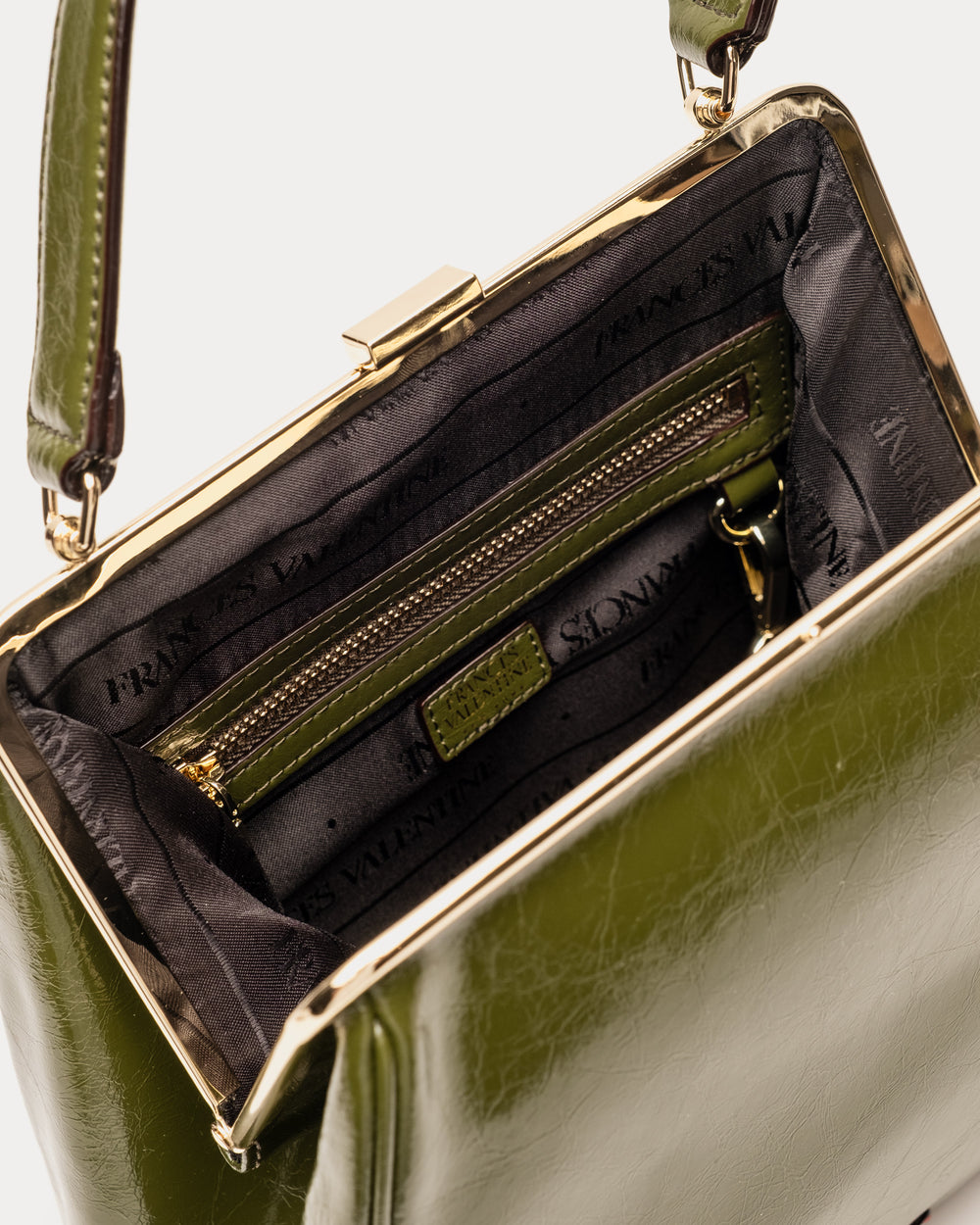 Katherine Frame Bag - Crinkled Leather Olive Frame Bag Frances Valentine