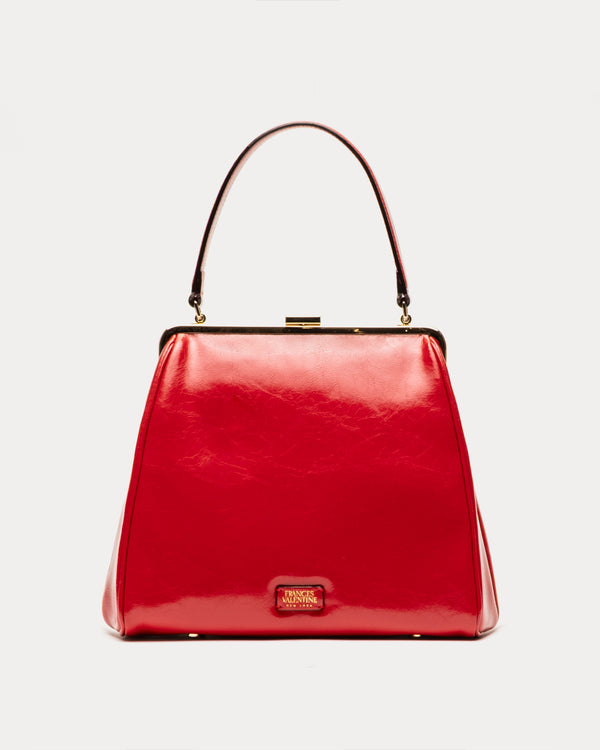 Katherine Frame Bag - Crinkled Leather Red Frame Bag Frances Valentine