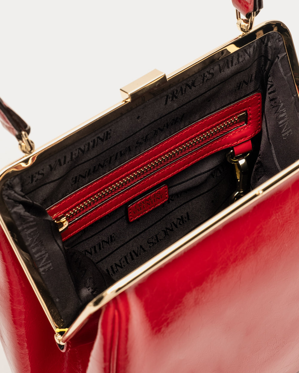 Katherine Frame Bag - Crinkled Leather Red Frame Bag Frances Valentine