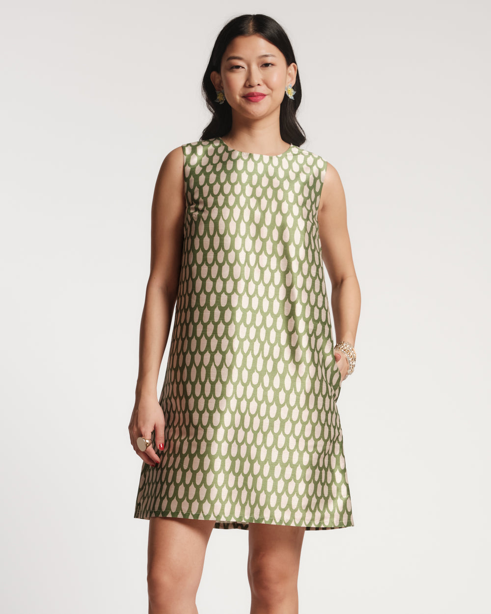 Lily Shift Dress - Green Loop Print Dresses Frances Valentine