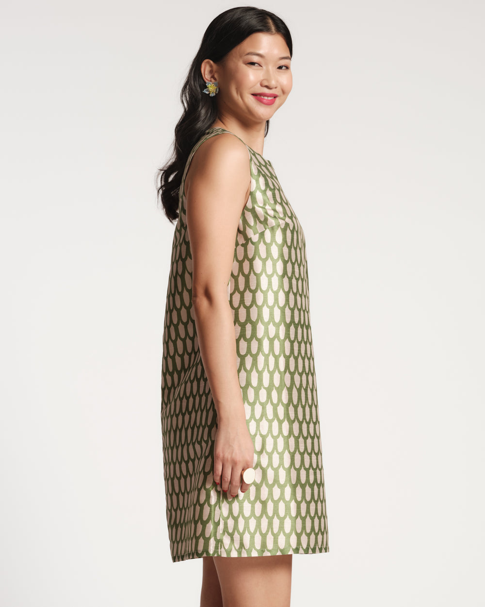 Lily Shift Dress - Green Loop Print Dresses Frances Valentine