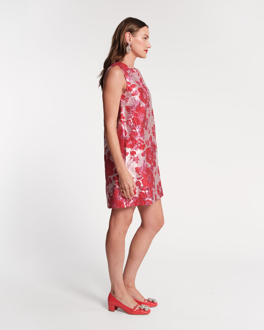 Lily Shift Dress - Metallic Floral Jacquard Dresses Frances Valentine