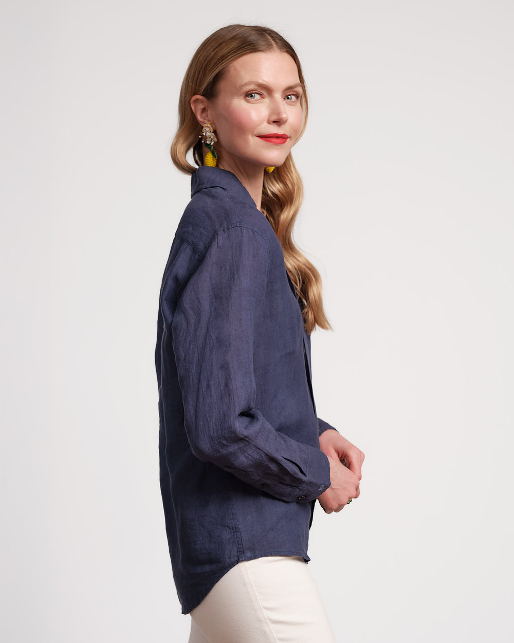 Perfect Button Down Linen - Navy Tops Frances Valentine