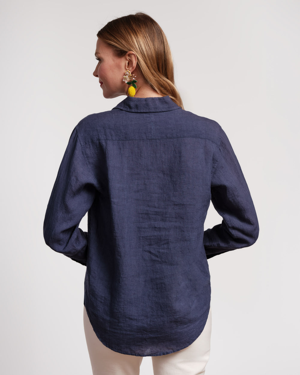 Perfect Button Down Linen - Navy Tops Frances Valentine