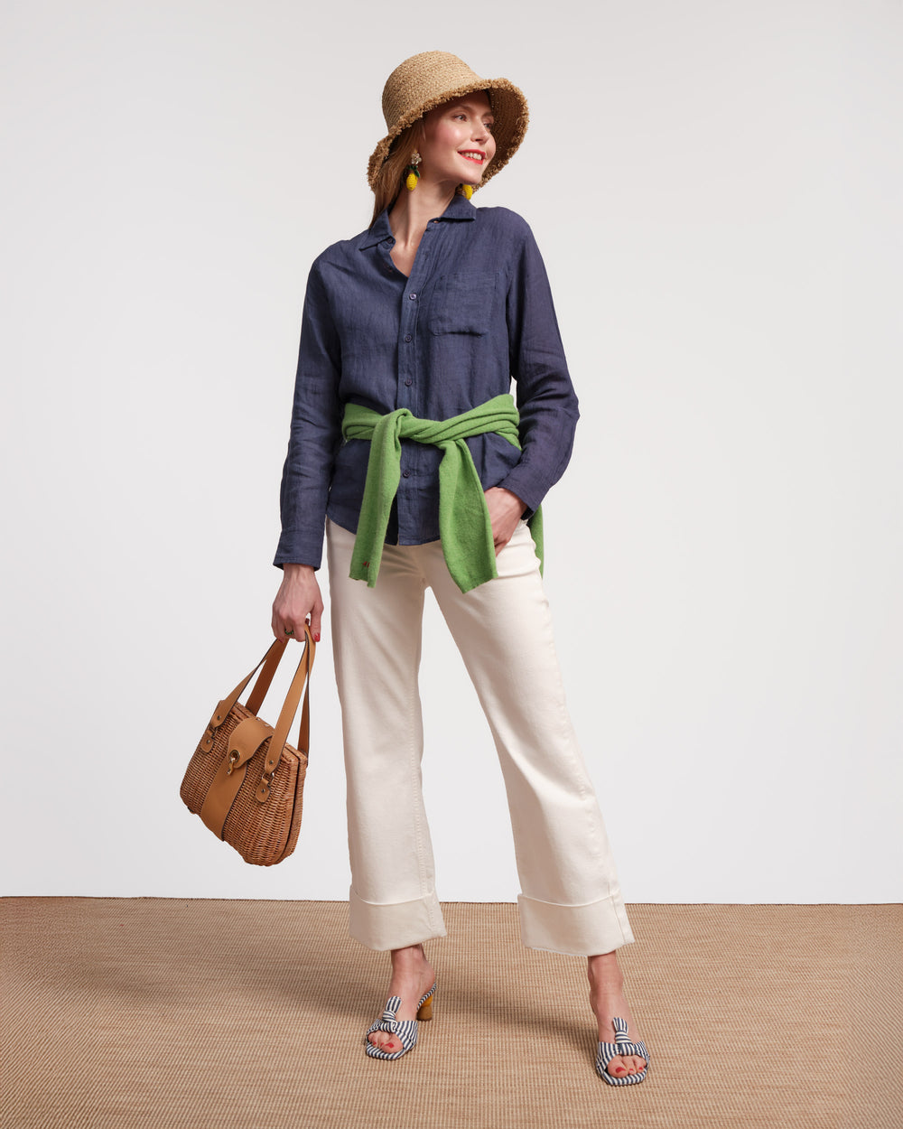 Perfect Button Down Linen - Navy Tops Frances Valentine