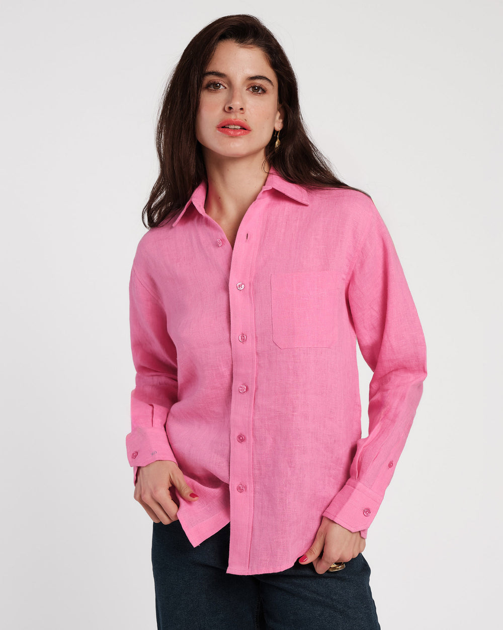 Perfect Button Down Linen - Pink Tops Frances Valentine