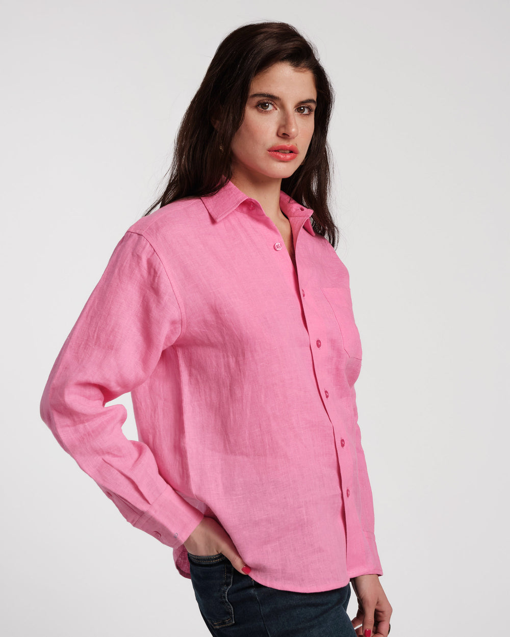 Perfect Button Down Linen - Pink Tops Frances Valentine