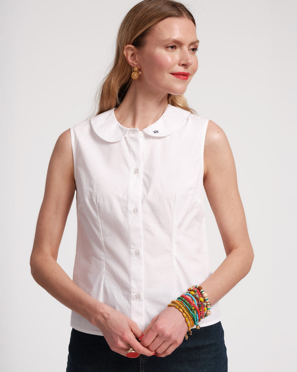 Louise Collar Cotton Shell - White Tops Frances Valentine
