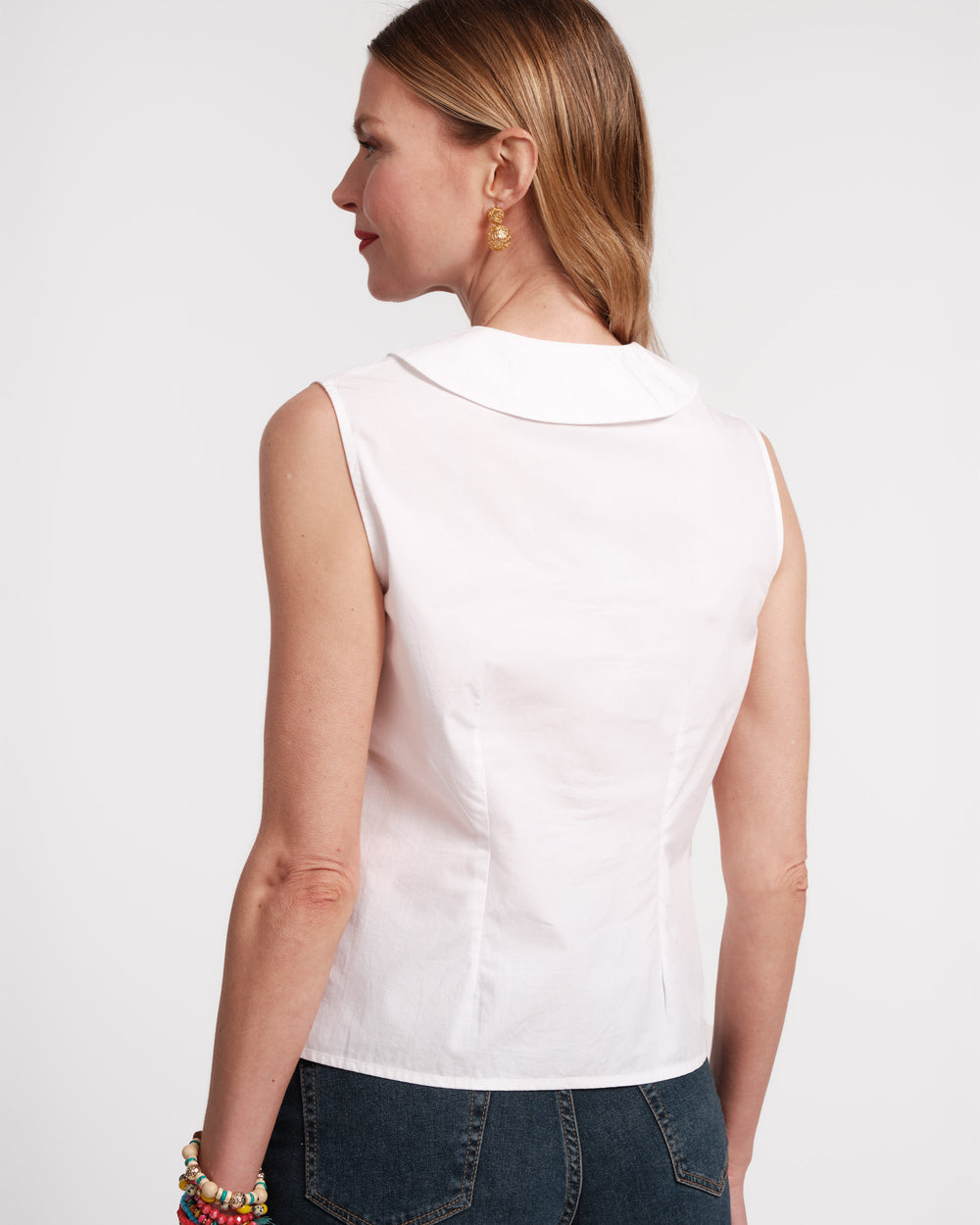 Louise Collar Cotton Shell - White Tops Frances Valentine