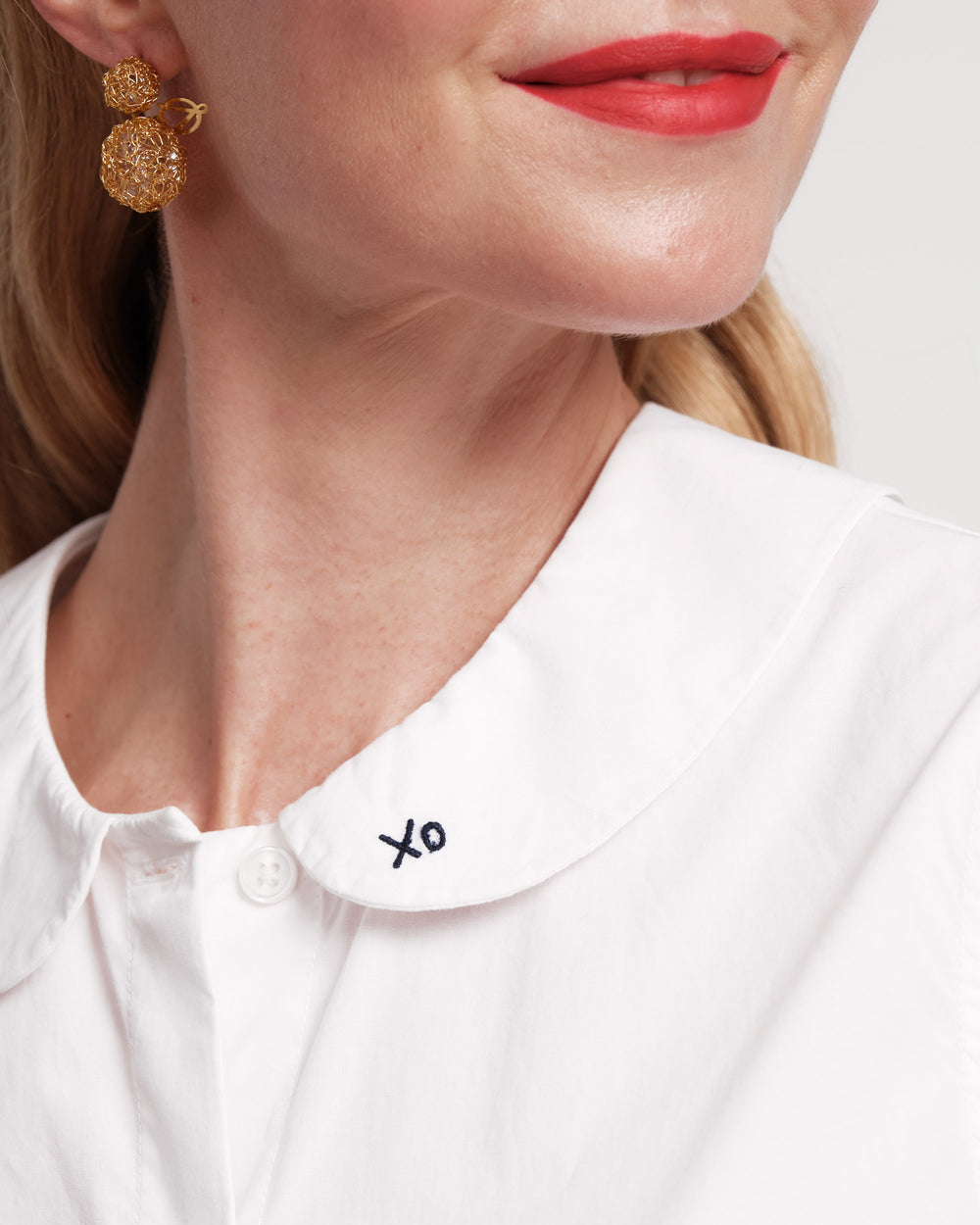 Louise Collar Cotton Shell - White Tops Frances Valentine