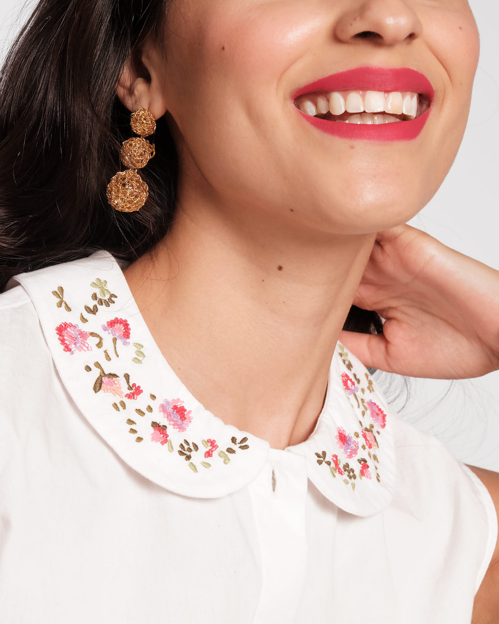 Louise Floral Collar Top - Embroidered Tops Frances Valentine