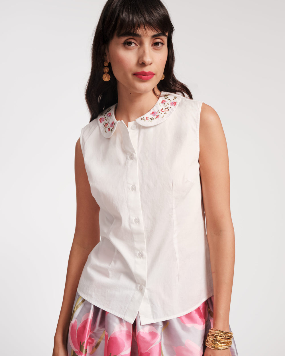 Louise Floral Collar Top - Embroidered Tops Frances Valentine