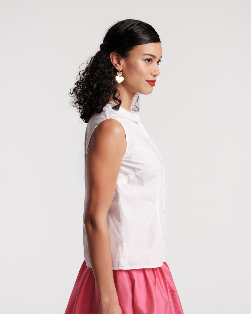 Louise Heart Collar Shell - White Tops Frances Valentine