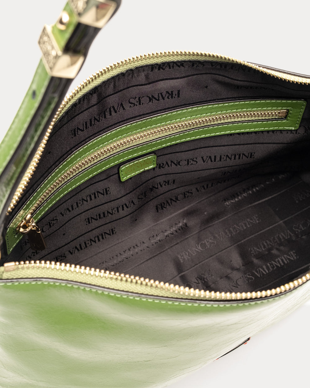Large Freddie Shoulder Bag - Crinkled Leather Green Frances Valentine