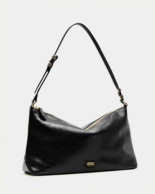 Large Freddie Shoulder Bag - Crinkled Leather Black Frances Valentine