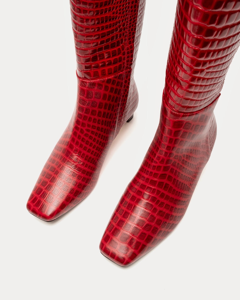 Mackie Boot - Croc Emboss Leather Red Boots Frances Valentine