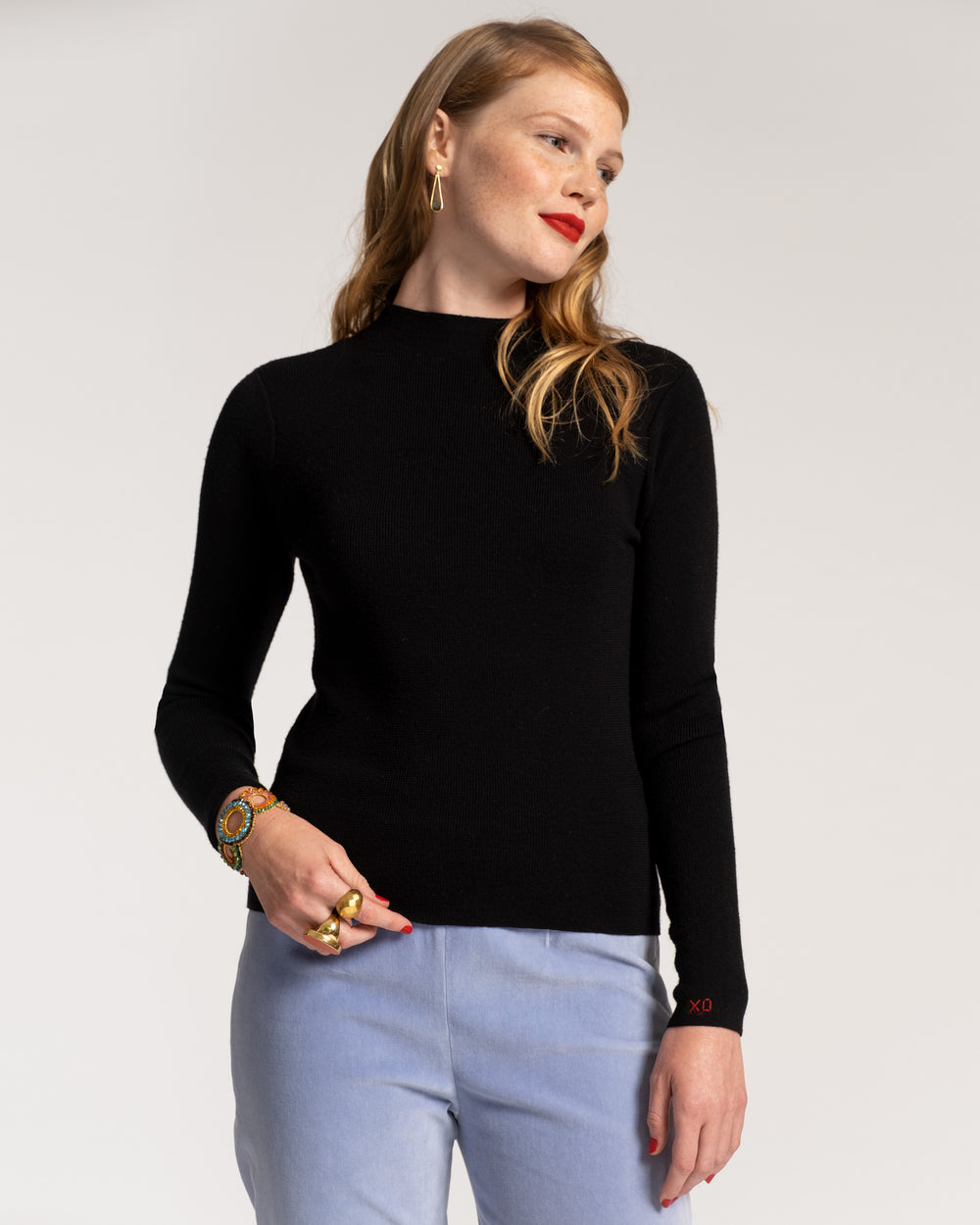 Marie Long Sleeve Cotton Sweater - Black Sweater Frances Valentine