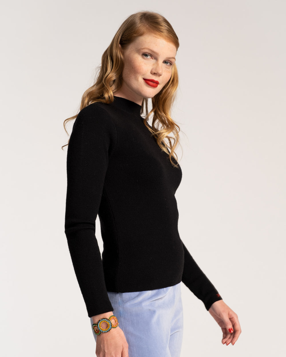 Marie Long Sleeve Cotton Sweater - Black Sweater Frances Valentine